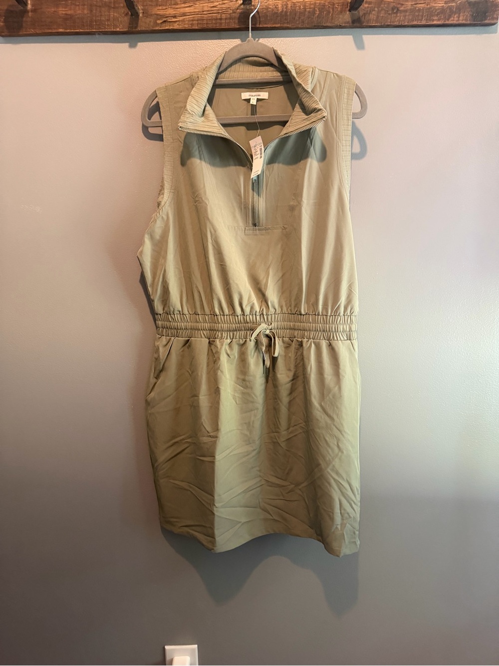Maurices Olive Green Sleeveless Drawstring Waist Dress